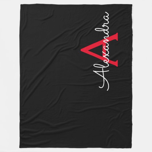 Red Black Script Giron Monogram Name Fleecedecke (Vorderseite)