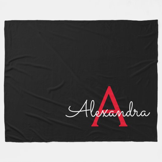 Red Black Script Giron Monogram Name Fleecedecke (Vorderseite (Horizontal))