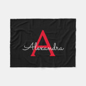 Red Black Script Giron Monogram Name Fleecedecke (Vorderseite (Horizontal))