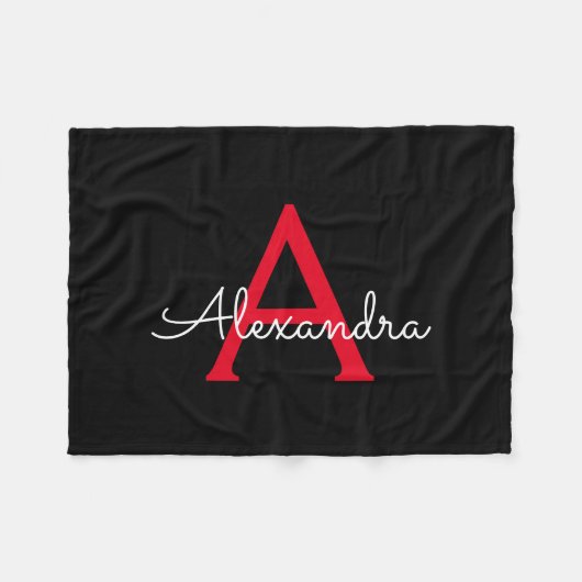 Red Black Script Giron Monogram Name Fleecedecke (Vorderseite (Horizontal))