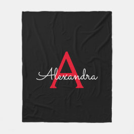 Red Black Script Giron Monogram Name Fleecedecke