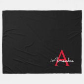 Red Black Script Giron Monogram Name Fleecedecke (Vorderseite (Horizontal))