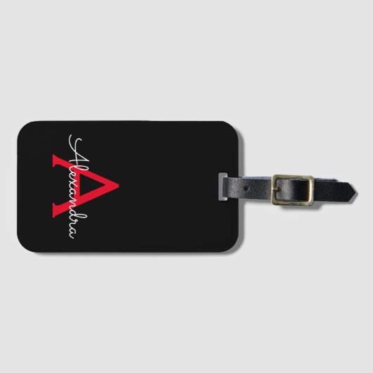 Red Black Script Giron Monogram Name Gepäckanhänger (Vorderseite (Horizontal))