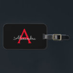 Red Black Script Giron Monogram Name Gepäckanhänger<br><div class="desc">Schwarz und Rot Monogramm Fügen Sie Ihren eigenen Namen Script Gepäcktasche Tag Die Tasche Tag macht den perfekten süßen 16 Geburtstag,  Hochzeit,  Brautparty,  Babydusche oder Junggeselinnen-Abschied Geschenk für jemanden,  der ihr Zimmer in Stil dekoriert.</div>