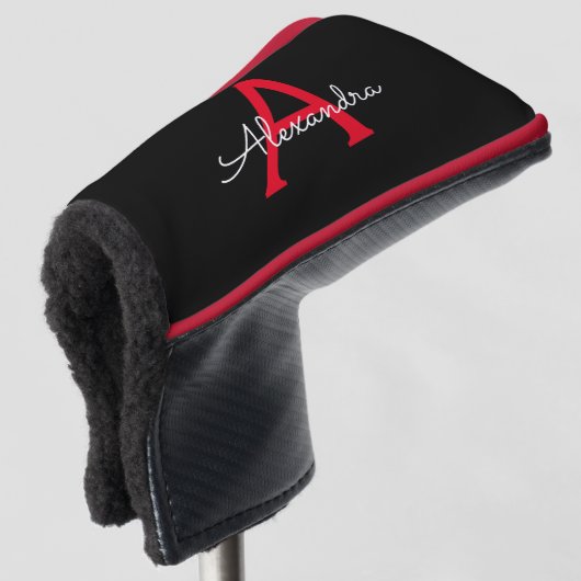 Red Black Script Giron Monogram Name Golf Headcover (3/4 Vorderseite)