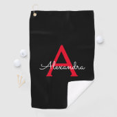 Red Black Script Giron Monogram Name Golfhandtuch (Insitu)