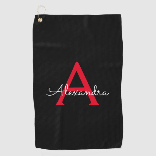Red Black Script Giron Monogram Name Golfhandtuch (Vorderseite)