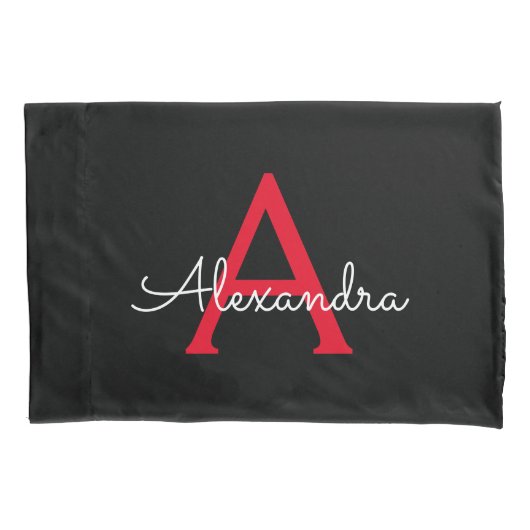 Red Black Script Giron Monogram Name Kissenbezug (Vorderseite)