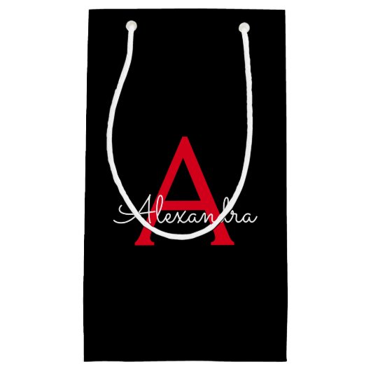 Red Black Script Giron Monogram Name Kleine Geschenktüte (Vorderseite)