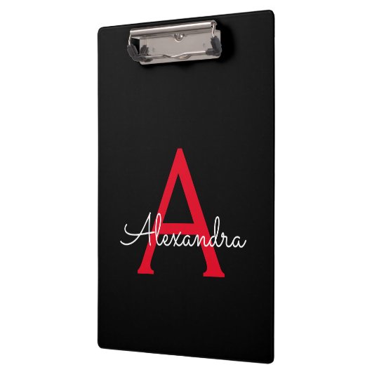 Red Black Script Giron Monogram Name Klemmbrett (Links)