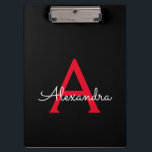 Red Black Script Giron Monogram Name Klemmbrett<br><div class="desc">Klappe zur Namensplanung für Schwarz und Rot. Das macht den perfekten 16 Geburtstag,  Hochzeit,  Brautparty,  Jubiläum,  Babydusche oder Junggeselinnen-Abschied Geschenk für jemanden,  der Lieben glamourösen Luxus und schicke Stile.</div>