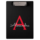 Red Black Script Giron Monogram Name Klemmbrett (Vorderseite)