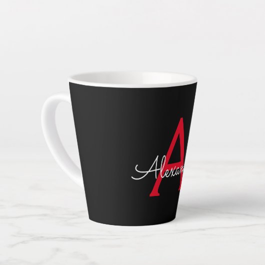 Red Black Script Giron Monogram Name Milchtasse (Linke Ecke)
