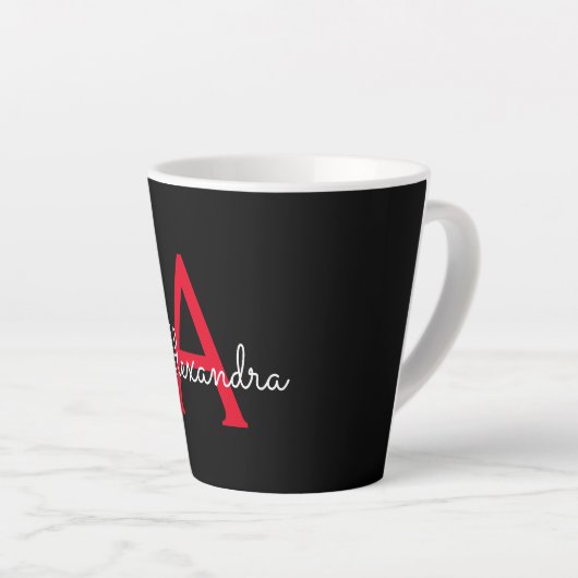 Red Black Script Giron Monogram Name Milchtasse (Rechte Ecke)