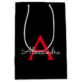 Red Black Script Giron Monogram Name Mittlere Geschenktüte (Vorderseite)