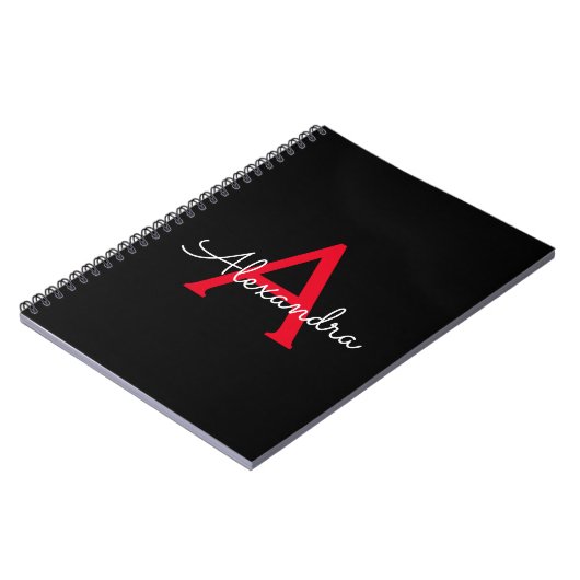 Red Black Script Giron Monogram Name Notizblock (Linke Seite)