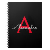 Red Black Script Giron Monogram Name Notizblock (Vorderseite)
