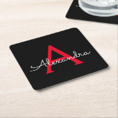 Red Black Script Giron Monogram Name Rechteckiger Pappuntersetzer (angewinkelt)
