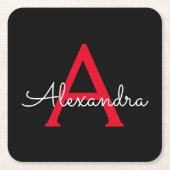 Red Black Script Giron Monogram Name Rechteckiger Pappuntersetzer (Vorderseite)