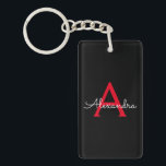 Red Black Script Giron Monogram Name Schlüsselanhänger<br><div class="desc">Schlüsselanhänger für einfache,  schwarze und rote Skriptmonogramm-Bezeichnung. Das macht den perfekten 16 Geburtstag,  Hochzeit,  Brautparty,  Jubiläum,  Babydusche oder Junggeselinnen-Abschied Geschenk für jemanden,  der Lieben glamourösen Luxus und schicke Stile.</div>