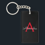 Red Black Script Giron Monogram Name Schlüsselanhänger<br><div class="desc">Schlüsselanhänger für einfache,  schwarze und rote Skriptmonogramm-Bezeichnung. Das macht den perfekten 16 Geburtstag,  Hochzeit,  Brautparty,  Jubiläum,  Babydusche oder Junggeselinnen-Abschied Geschenk für jemanden,  der Lieben glamourösen Luxus und schicke Stile.</div>