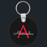 Red Black Script Giron Monogram Name Schlüsselanhänger<br><div class="desc">Einfache Monogramm Name Keychains (Schlüsselkette) für Schwarz und Rot. Das macht den perfekten 16 Geburtstag,  Hochzeit,  Brautparty,  Jubiläum,  Babydusche oder Junggeselinnen-Abschied Geschenk für jemanden,  der Lieben glamourösen Luxus und schicke Stile.</div>