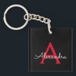 Red Black Script Giron Monogram Name Schlüsselanhänger<br><div class="desc">Schlüsselanhänger für einfache,  schwarze und rote Skriptmonogramm-Bezeichnung. Das macht den perfekten 16 Geburtstag,  Hochzeit,  Brautparty,  Jubiläum,  Babydusche oder Junggeselinnen-Abschied Geschenk für jemanden,  der Lieben glamourösen Luxus und schicke Stile.</div>