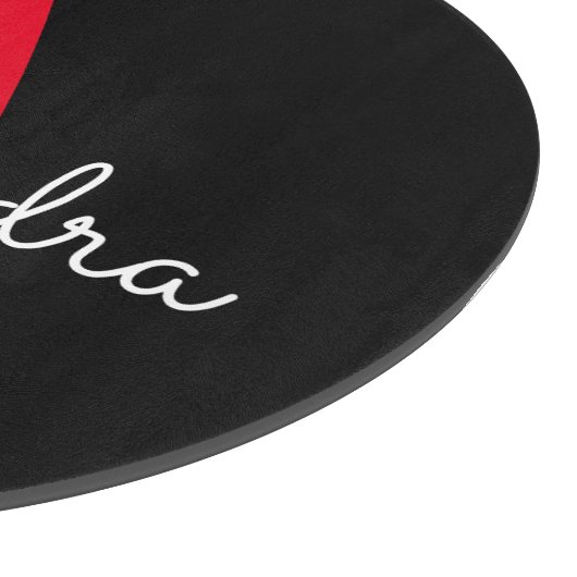 Red Black Script Giron Monogram Name Schneidebrett (Ecke)