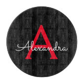 Red Black Script Giron Monogram Name Schneidebrett (Vorderseite)