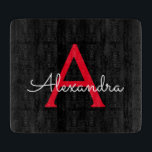 Red Black Script Giron Monogram Name Schneidebrett<br><div class="desc">Schwarz und Rot Einfache Script Monogram Name Cutting Board. Dies macht den perfekten Abschluss,  Geburtstag,  Hochzeit,  Brautparty,  Jubiläum,  Babydusche oder Junggeselinnen-Abschied Geschenk für jemanden,  die Lieben glamourösen Luxus und schicke Stile.</div>