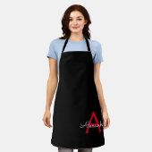 Red Black Script Giron Monogram Name Schürze (Getragen)