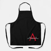 Red Black Script Giron Monogram Name Schürze (Vorderseite)
