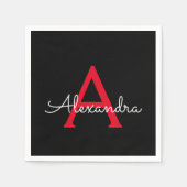 Red Black Script Giron Monogram Name Serviette (Vorderseite)