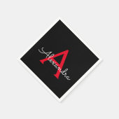 Red Black Script Giron Monogram Name Serviette (Ecke)