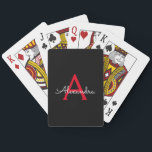 Red Black Script Giron Monogram Name Spielkarten<br><div class="desc">Schwarz und Rot einfache Skriptmonogramm Name Playing Cards. Das macht den perfekten 16 Geburtstag,  Hochzeit,  Brautparty,  Jubiläum,  Babydusche oder Junggeselinnen-Abschied Geschenk für jemanden,  der Lieben glamourösen Luxus und schicke Stile.</div>