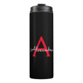 Red Black Script Giron Monogram Name Thermosbecher (Vorderseite)