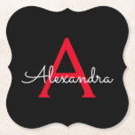 Red Black Script Giron Monogram Name Untersetzer<br><div class="desc">Untersetzer für einfache,  schwarze und rote Skriptmonogramm-Namenspapiere. Dies macht den perfekten Abschluss,  Geburtstag,  Hochzeit,  Brautparty,  Jubiläum,  Babydusche oder Junggeselinnen-Abschied Geschenk für jemanden,  die Lieben glamourösen Luxus und schicke Stile.</div>