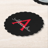 Red Black Script Giron Monogram Name Untersetzer (angewinkelt)
