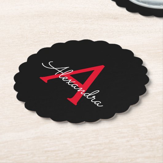 Red Black Script Giron Monogram Name Untersetzer (angewinkelt)