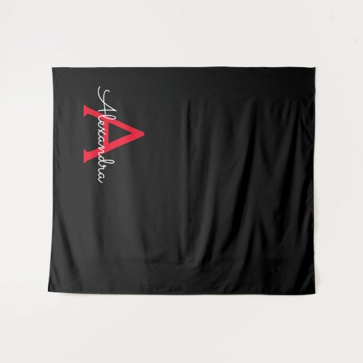 Red Black Script Giron Monogram Name Wandteppich (Vorderseite (Horizontal))