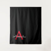 Red Black Script Giron Monogram Name Wandteppich (Vorderseite)