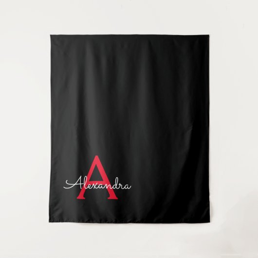 Red Black Script Giron Monogram Name Wandteppich (Vorderseite)