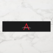 Red Black Script Giron Monogram Name Wasserflaschenetikett (Einzelnes Label)