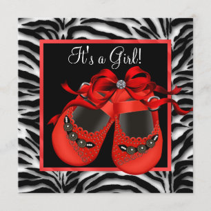 Red Black Shoes Red Zebra Baby Girl Dusche Einladung