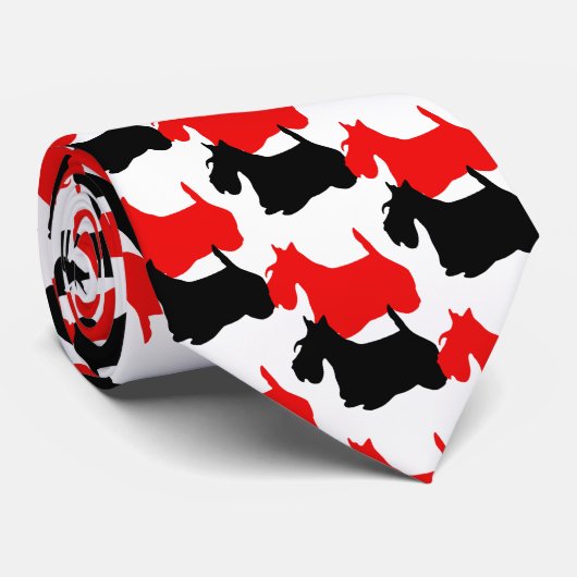Red Black Silhouette Scottish Terrier Pattern Krawatte (Gerollt)