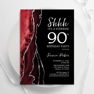 Red Black Silver Agate Überraschung 90. Geburtstag Einladung