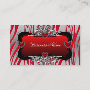 Red Black Silver Diamond Hearts Zebra Business Visitenkarte
