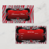 Red Black Silver Diamond Hearts Zebra Business Visitenkarte (Vorne/Hinten)
