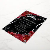Red Black Silver Floral Butterfly Quinceanera Folieneinladung (Gedreht)