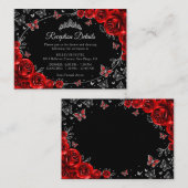 Red Black Silver Quinceanera Reception Details Begleitkarte (Vorne/Hinten)